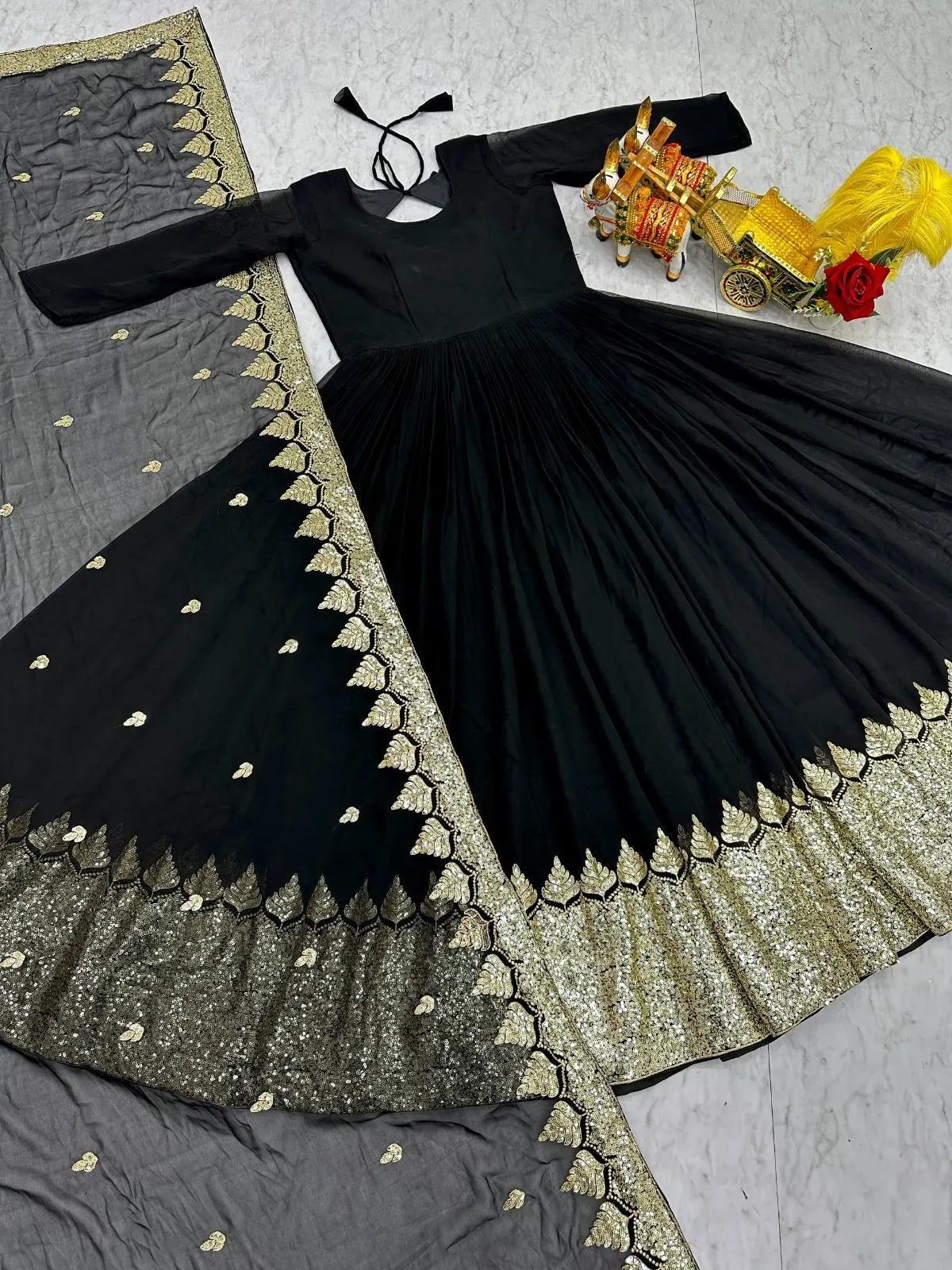 Black Gown with Sequence Big Border | Readymade Gown - Image 2