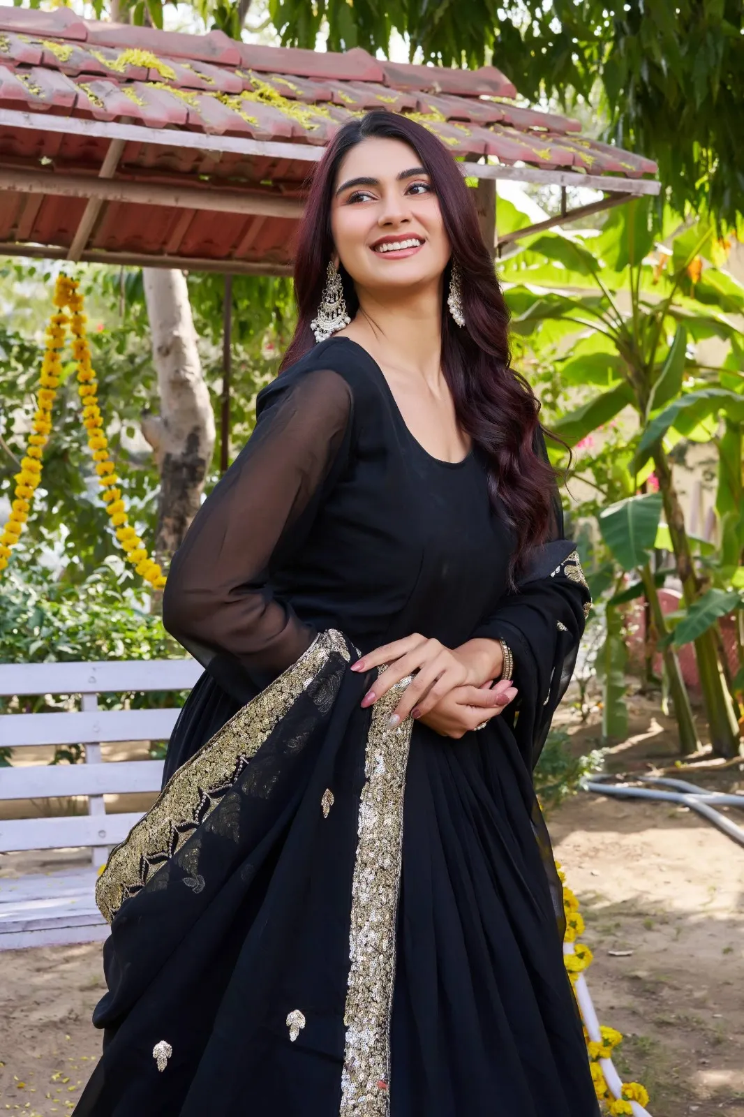 Black Gown with Sequence Big Border | Readymade Gown - Image 3