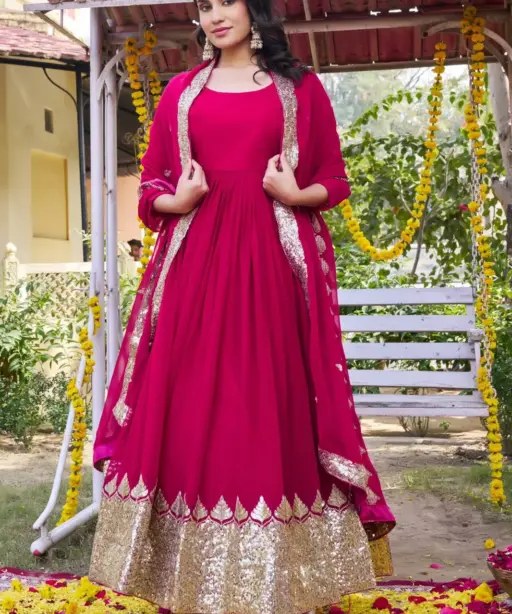 Rani Gown with Sequence Big Border | Readymade Gown