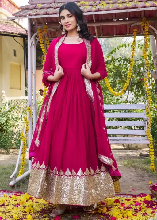 Rani Gown with Sequence Big Border | Readymade Gown