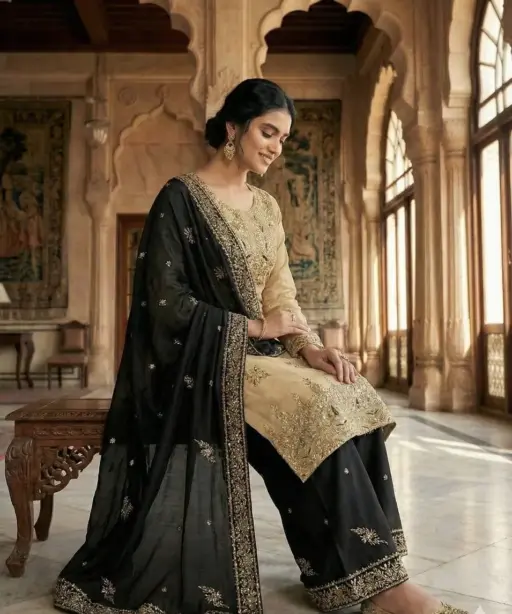 Readymade Dress Black and Cream Contrast Color