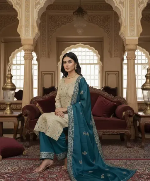 Readymade Dress Blue and Cream Contrast Color