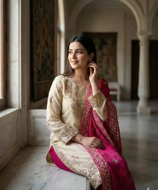 Readymade Dress Pink and Cream Contrast Color