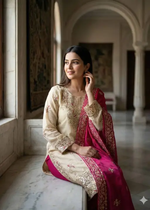 Readymade Dress Pink and Cream Contrast Color