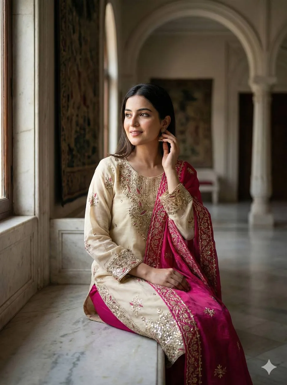 Readymade Dress Pink and Cream Contrast Color