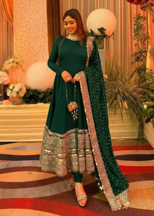 Readymade Green Anarkali Dress for Eid