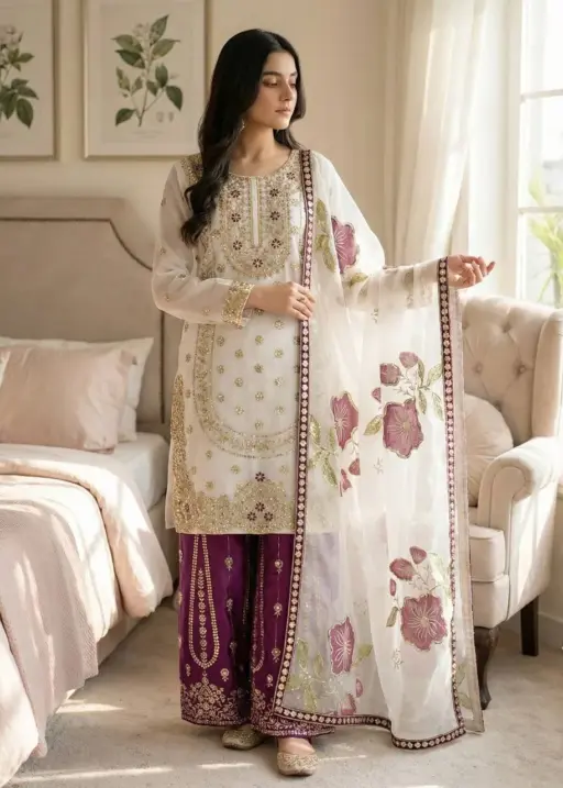 Readymade Pakistani Flared plazzo kurta Set purple