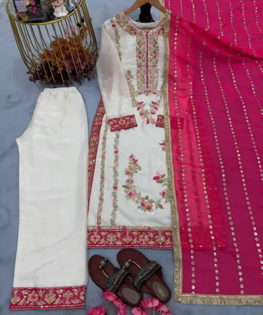 Readymade Pakistani Straight Salwar Suit Red