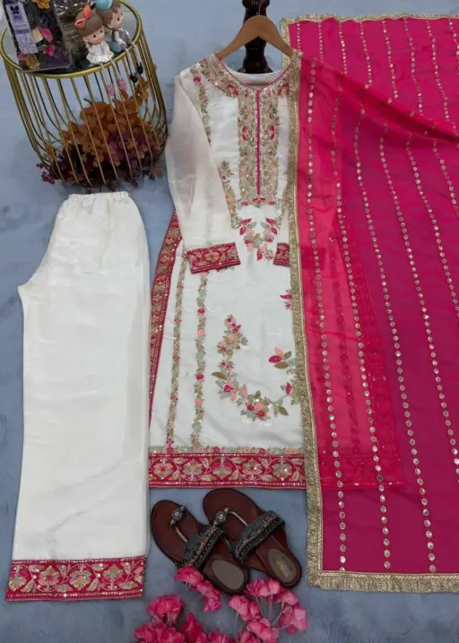 Readymade Pakistani Straight Salwar Suit Red