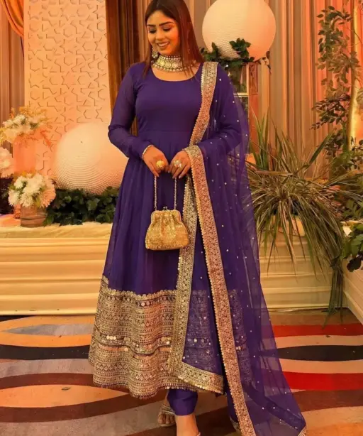 Readymade Purple Anarkali Dress for Eid