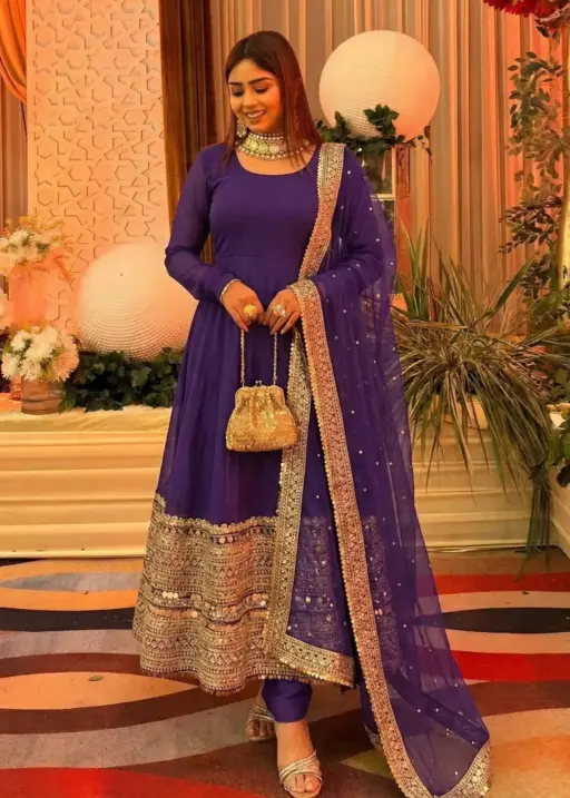 Readymade Purple Anarkali Dress for Eid