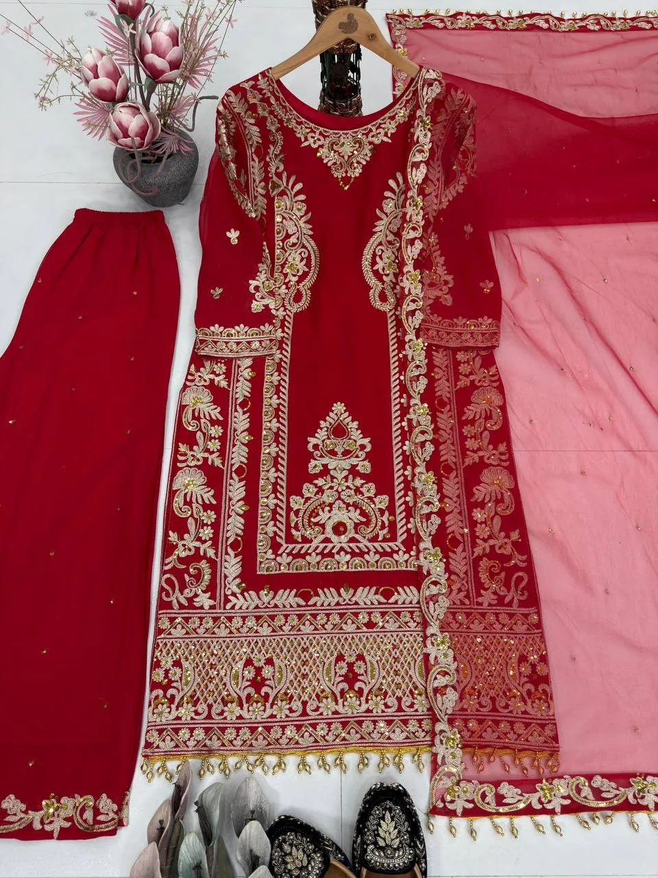 Readymade Suits Red Embroidery Dress - Image 3