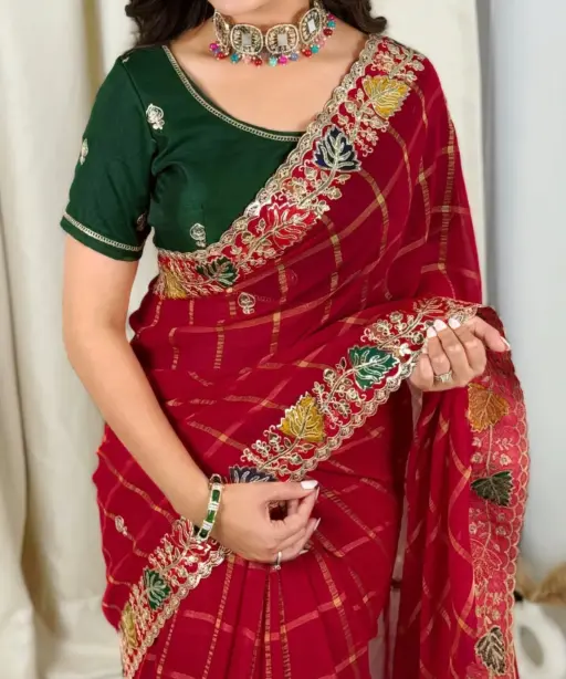 Red Coding work Rajasthani Style Wedding Saree