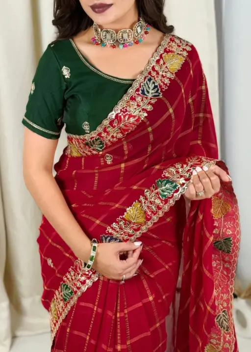 Red Coding work Rajasthani Style Wedding Saree