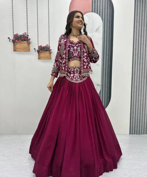 Red Color Jacket Lehenga Blouse Readymade