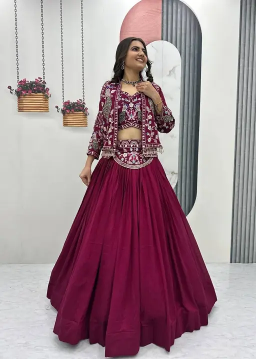 Red Color Jacket Lehenga Blouse Readymade