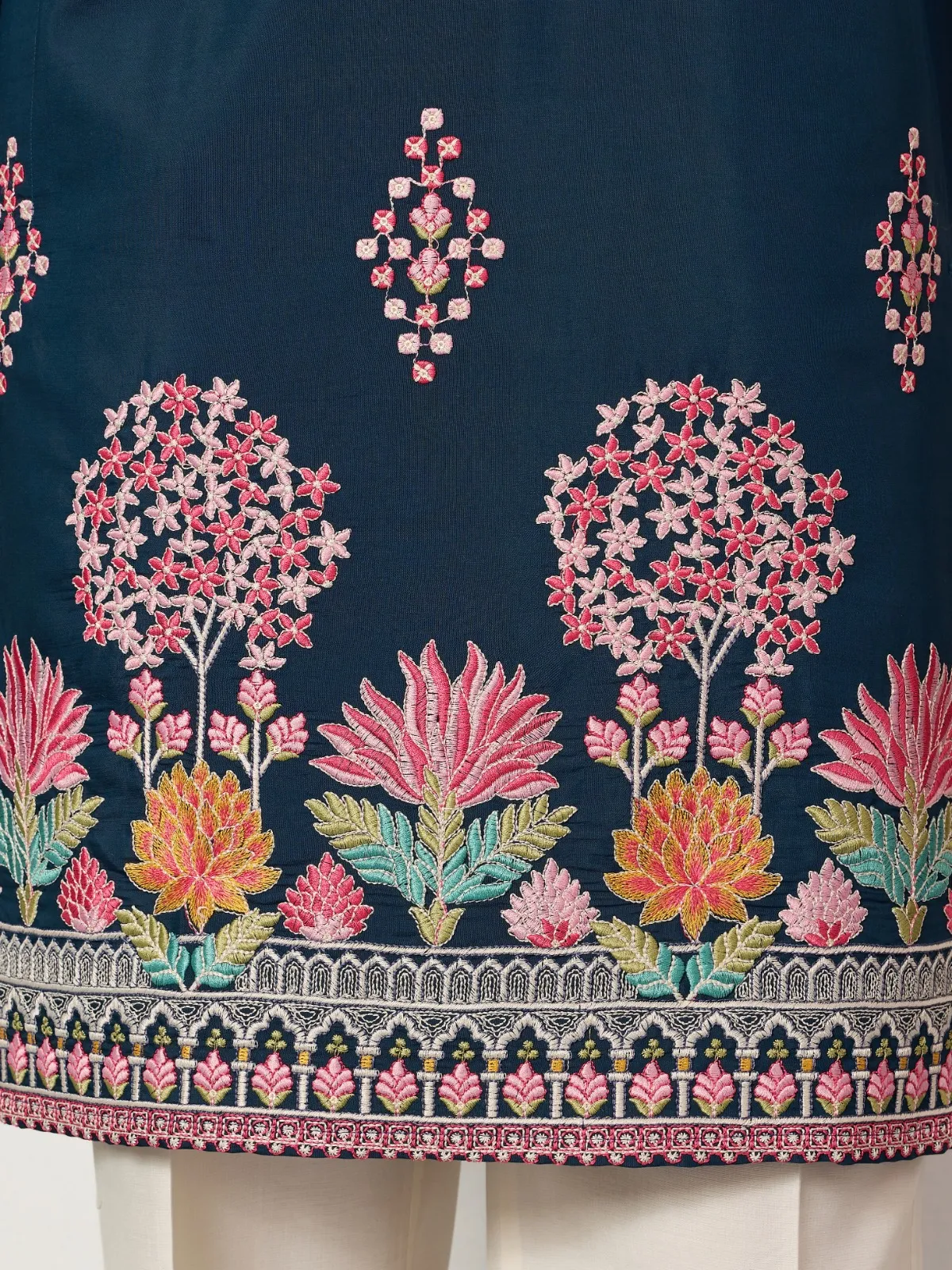 Navy Blue Functional Embroidery Men Kurta - Image 4