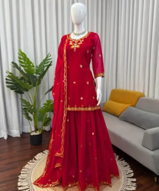 Red Pakistani Sharara Suit Set