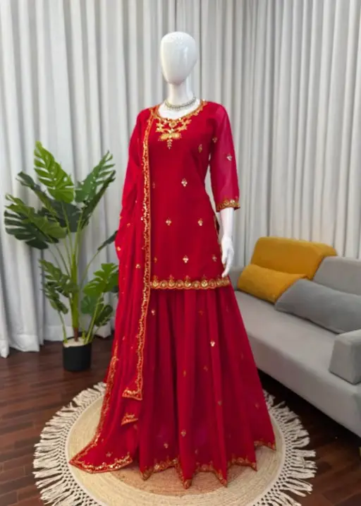 Red Pakistani Sharara Suit Set