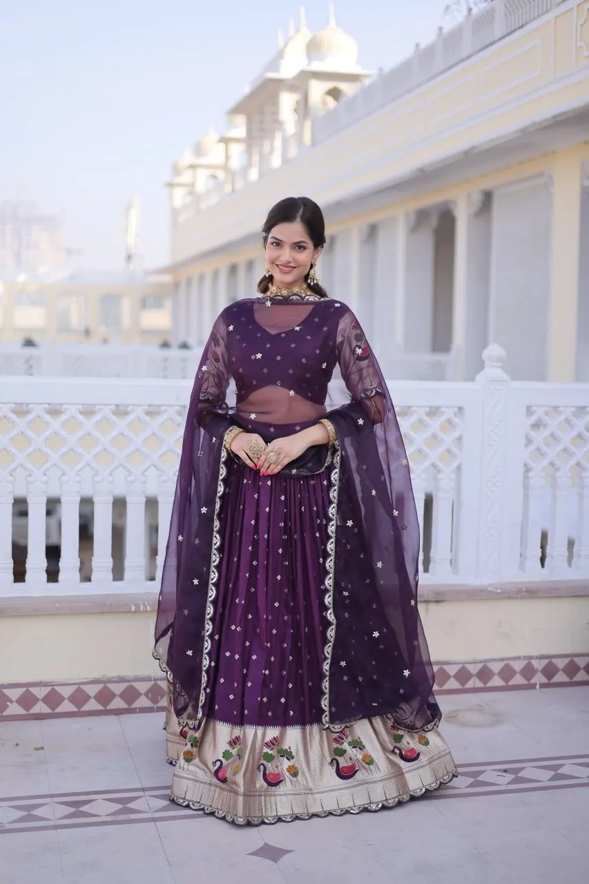 Purple Dola Silk Wedding Lehenga Set - Image 2