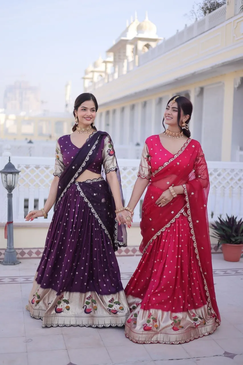 Purple Dola Silk Wedding Lehenga Set - Image 5