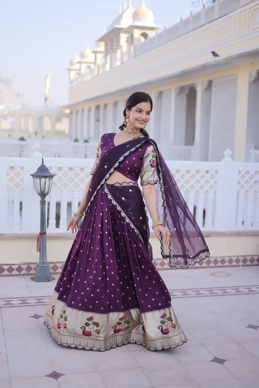 Purple Dola Silk Wedding Lehenga Set - Image 3
