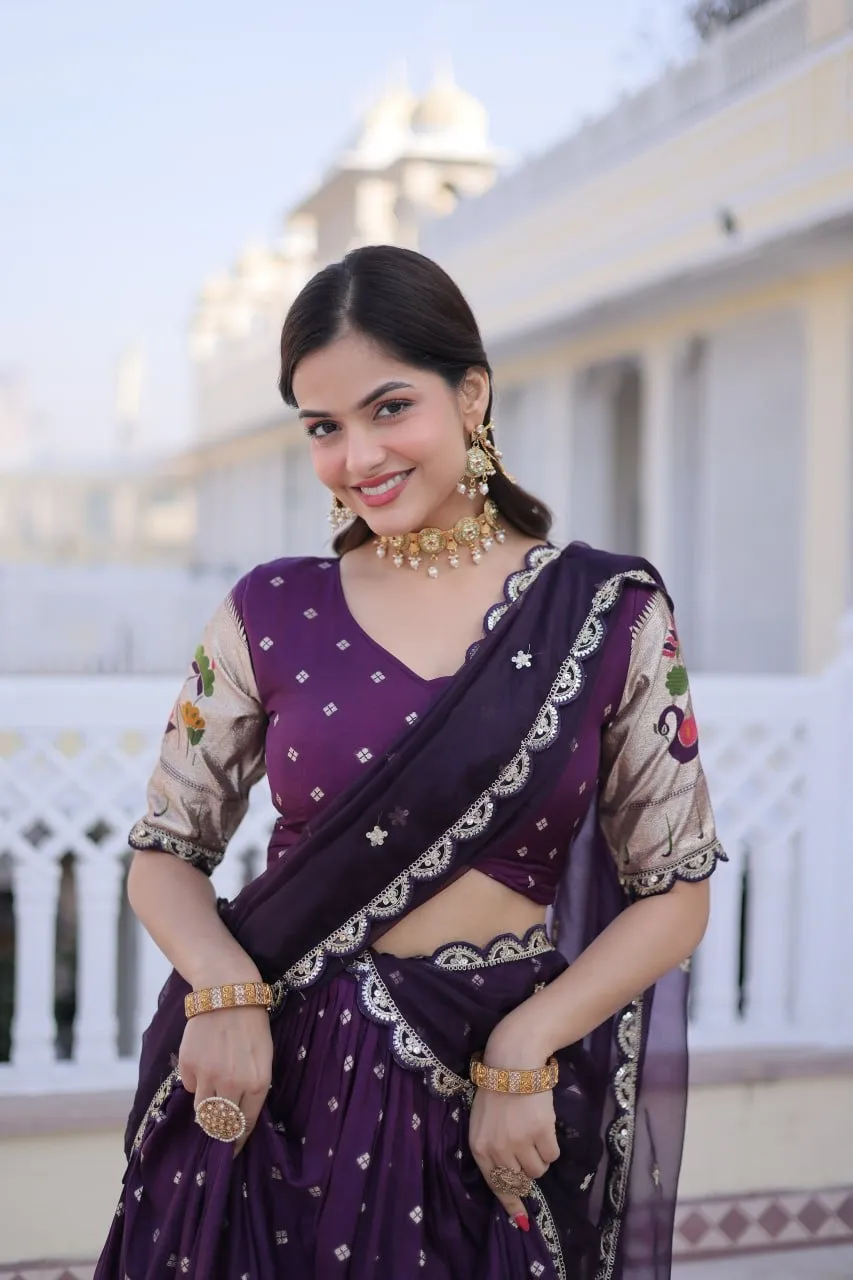 Purple Dola Silk Wedding Lehenga Set - Image 4