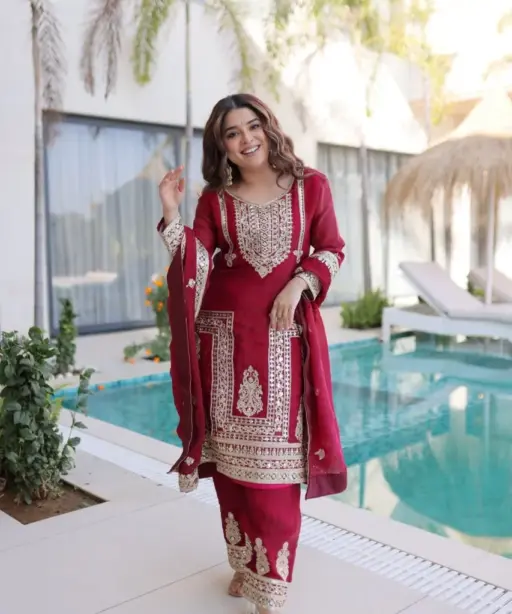 Red Readymade Pakistani Dress - Eid Suits