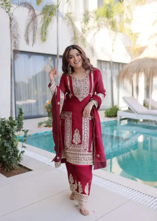 Red Readymade Pakistani Dress - Eid Suits