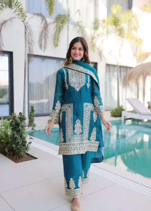 Sea Green Readymade Pakistani Dress - Eid Suits