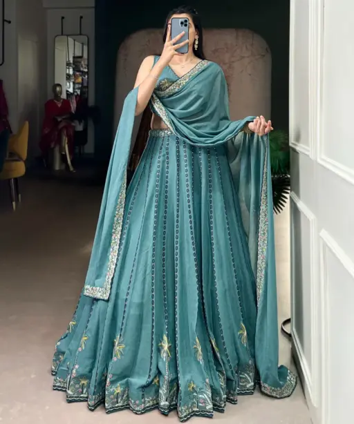 Sky Blue Bridesmaid Embroidery Lehenga