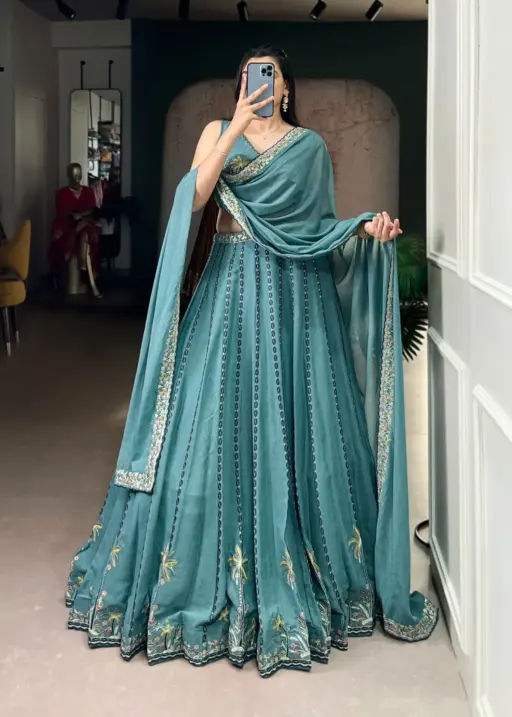 Sky Blue Bridesmaid Embroidery Lehenga