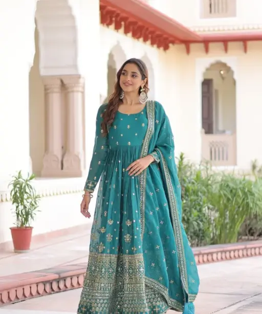 Sky Blue Ethnic Anarkali Dress