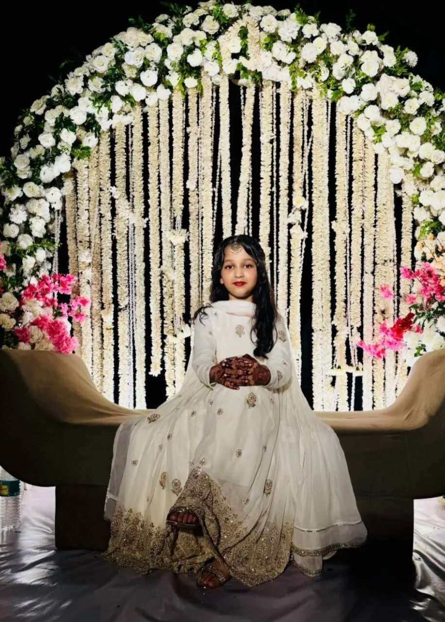 Small Girl White Pakistani Anarkali | Kids Gown