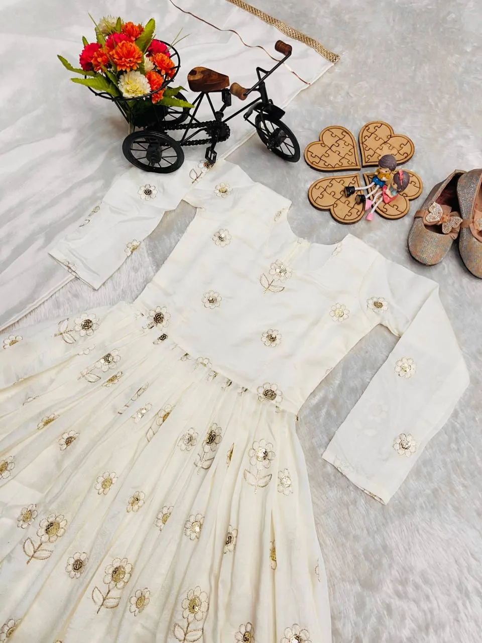 Small Girl White Pakistani Anarkali | Kids Gown - Image 3