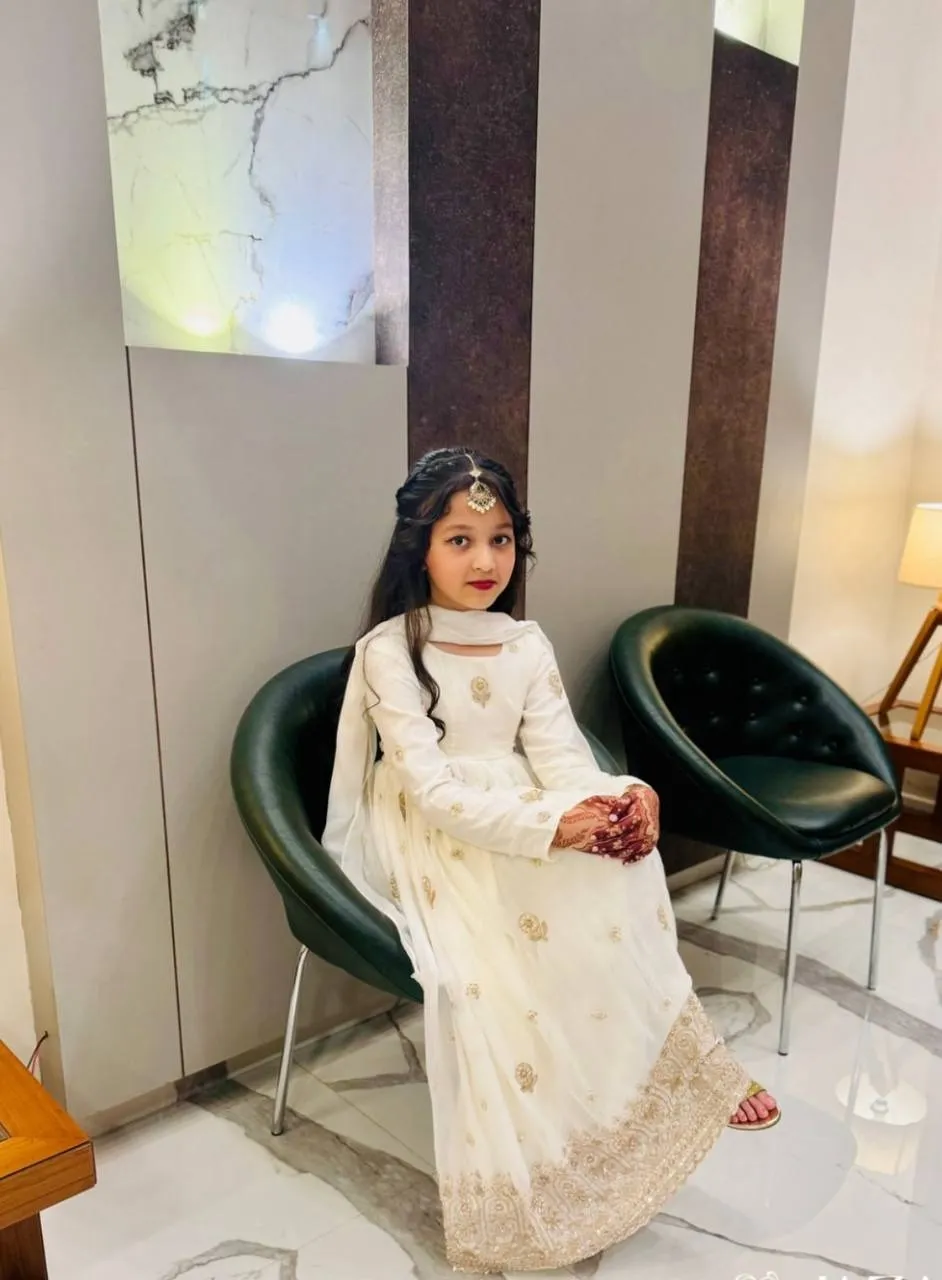 Small Girl White Pakistani Anarkali | Kids Gown - Image 6