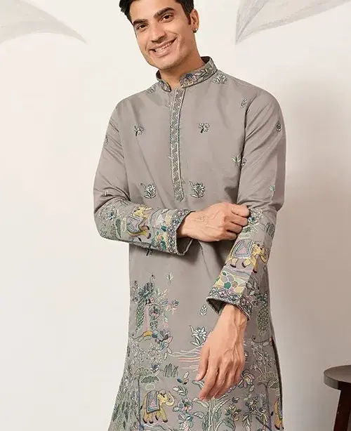 Wedding Grey Ethnic Kurta for Men