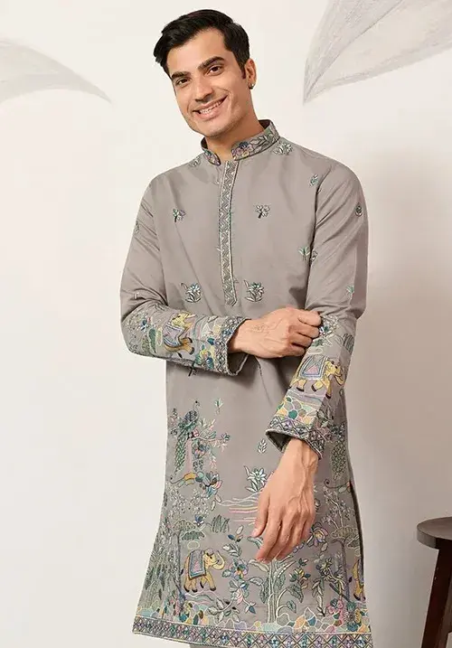 Wedding Grey Ethnic Kurta for Men