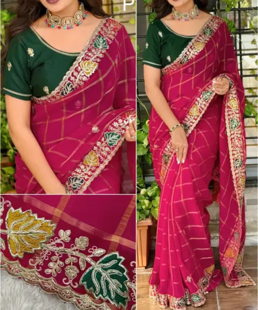 Wedding Pink Coding work Rajasthani Style Saree