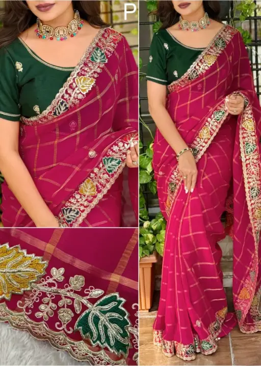 Wedding Pink Coding work Rajasthani Style Saree