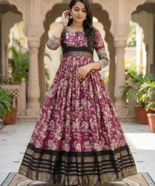 Wine Color Kalamkari Party Gown