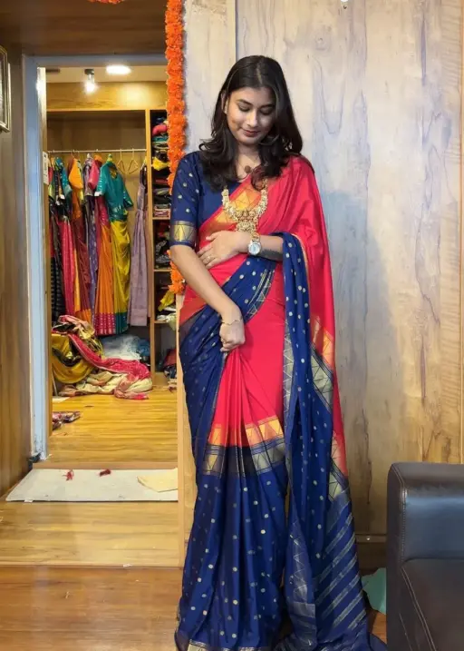 Zip and go Saree for Wedding Orange Blue Color