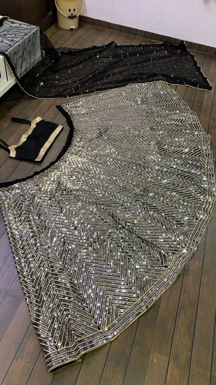 Bollywood Black Sequence Lehenga - Image 3