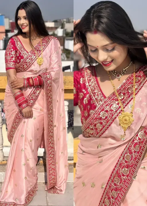 Baby Pink Border Saree for Pooja