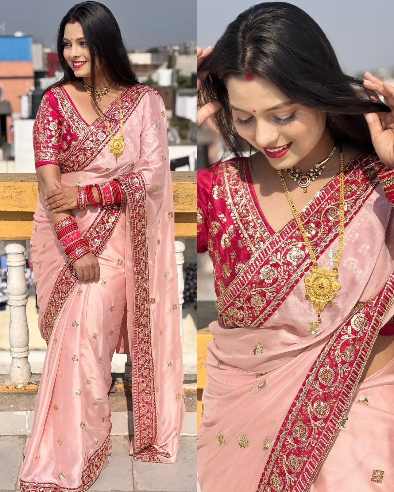 Baby Pink Border Saree for Pooja - Image 11