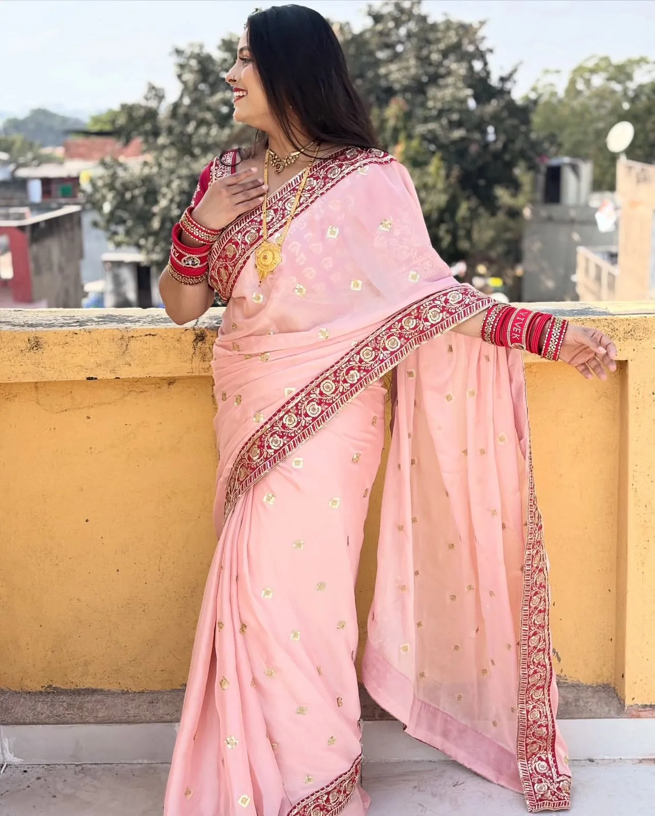 Baby Pink Border Saree for Pooja - Image 13
