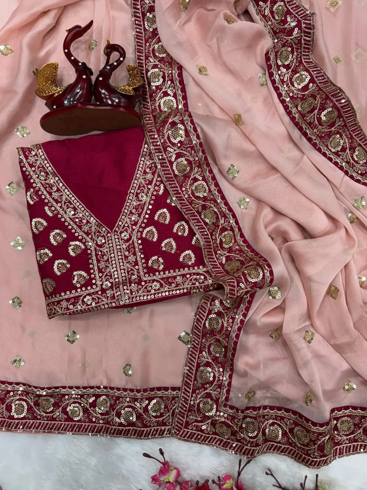 Baby Pink Border Saree for Pooja - Image 2