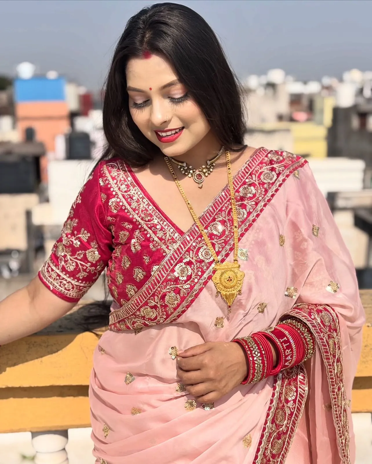 Baby Pink Border Saree for Pooja - Image 5