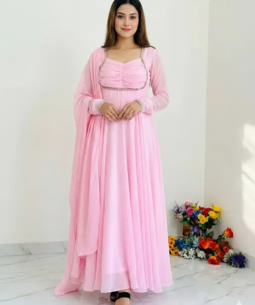 Baby Pink Sabyasachi Neck Gown Dupatta