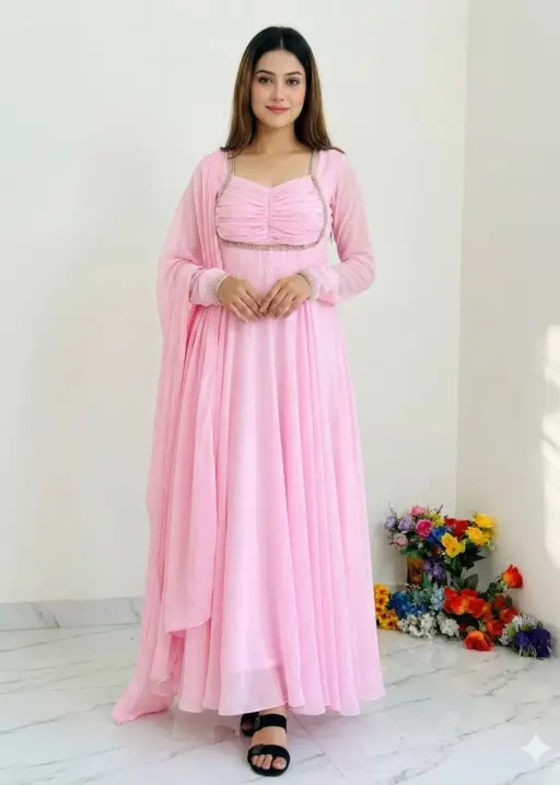Baby Pink Sabyasachi Neck Gown Dupatta